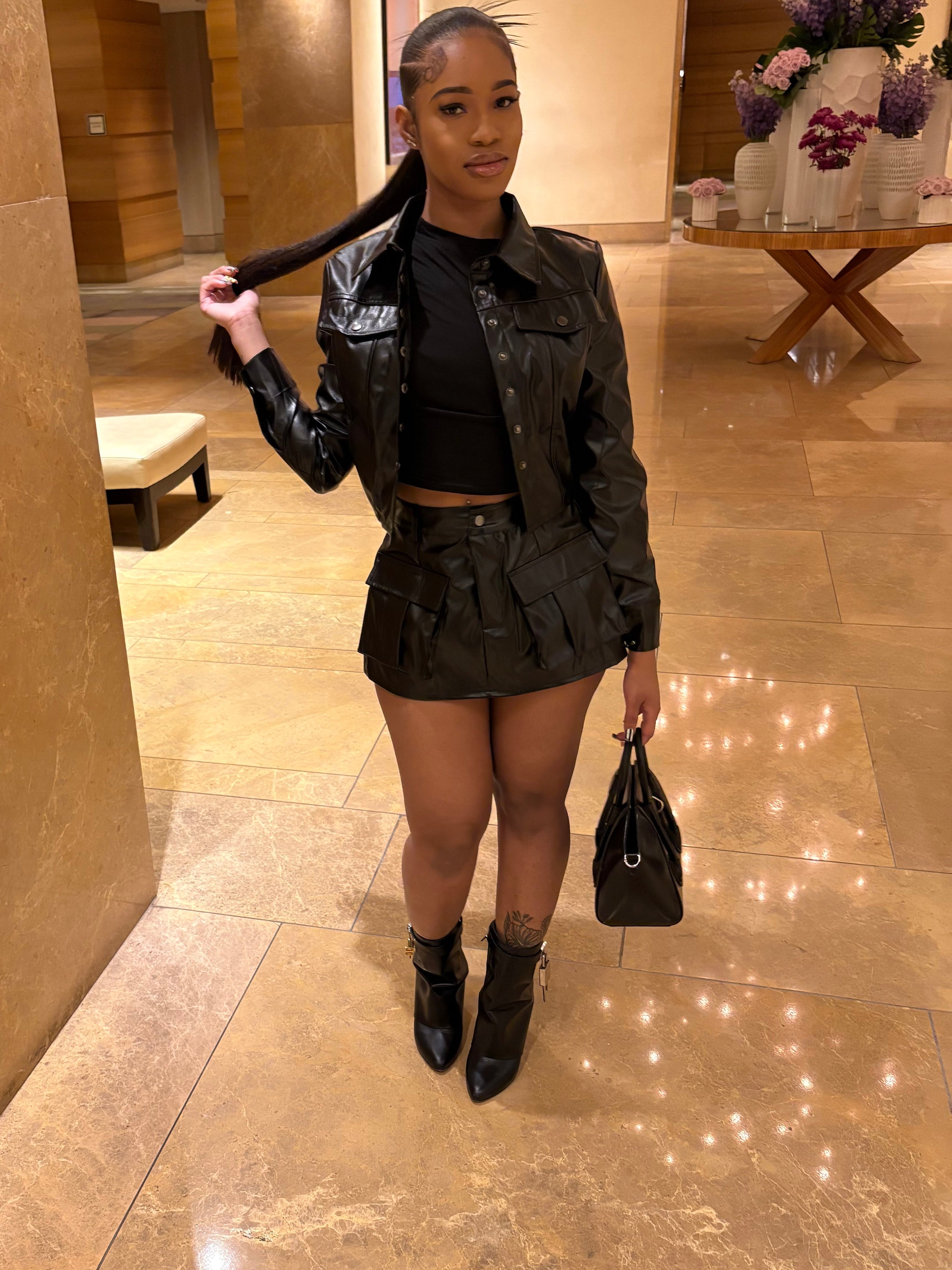 All black leather 2 piece set